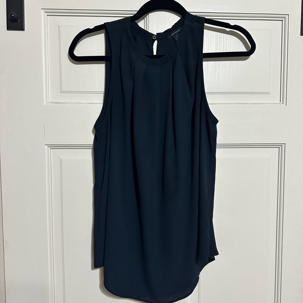 Ann Taylor Blue Sleeveless Tank Top with Mandarin Collar